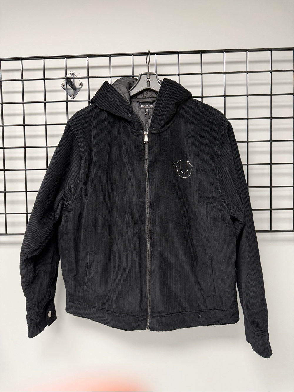 True Religion Black Corduroy Hooded Zip-Up Jacket